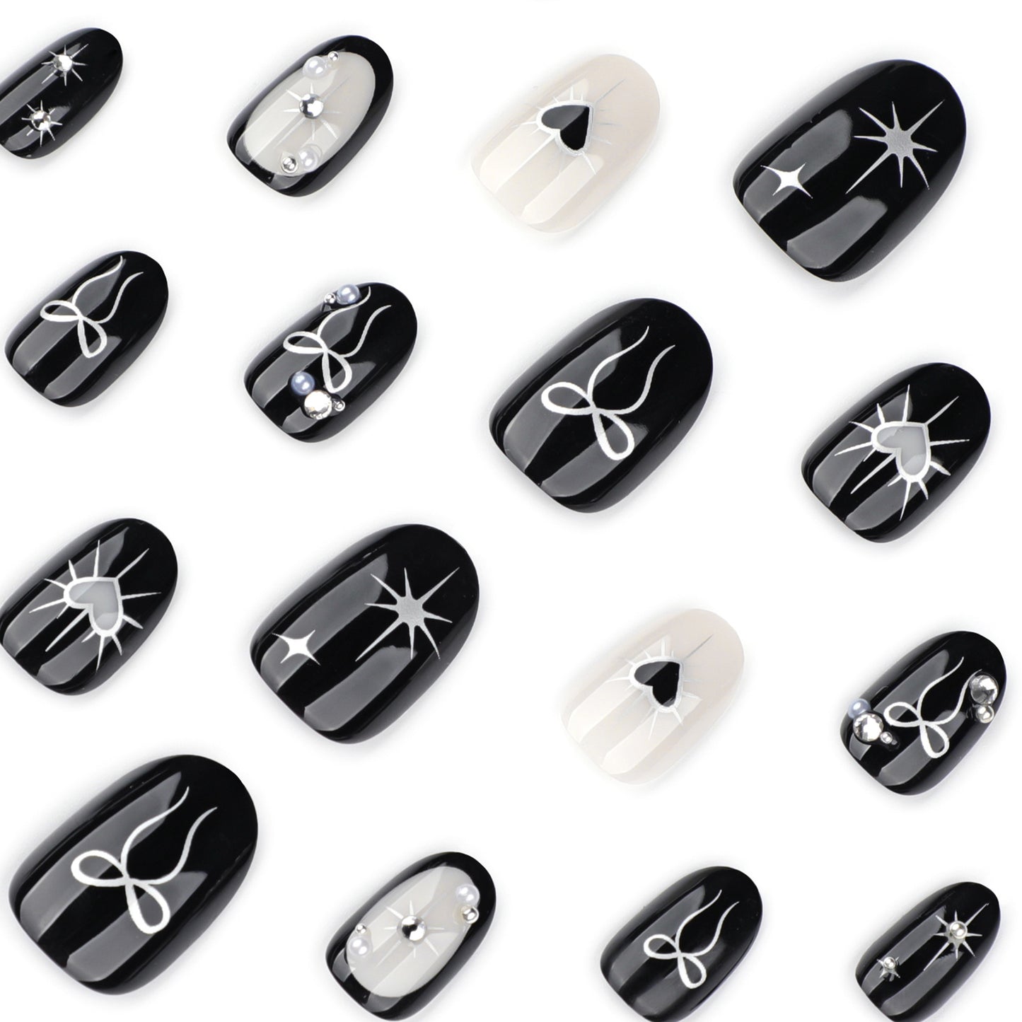 Handmade Goth Black Heart Y2K Press-on Nails
