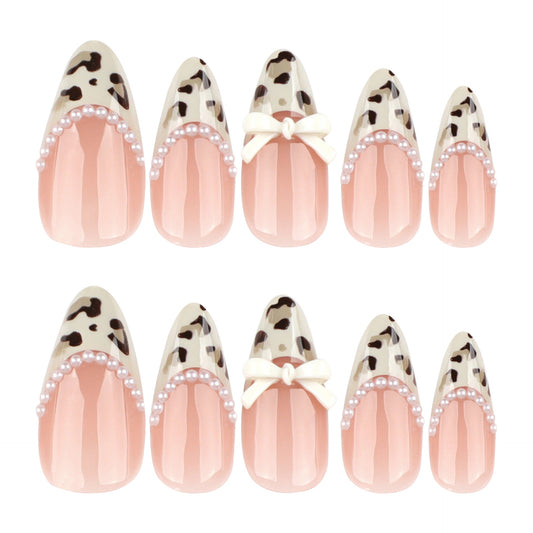 French Leopard Print Bow Veloura Nails