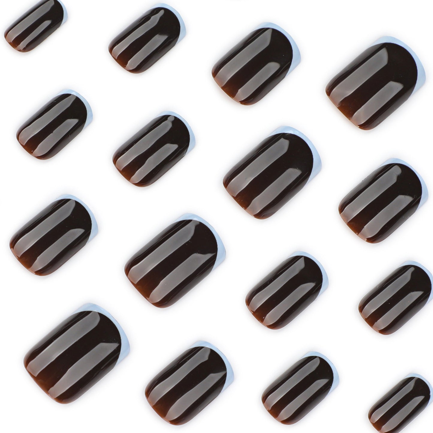 French Light Gray Blue & Brown Tone Nails