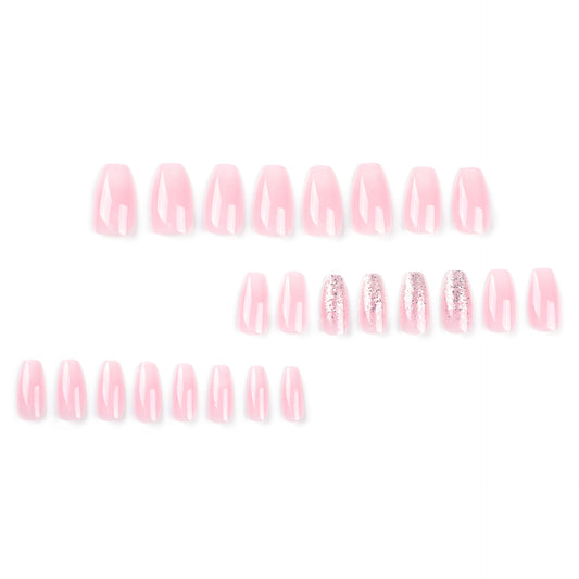 Aesthetic Pink and White Ombre Glitter Press-on Nails