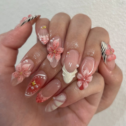 Handmade 3D Sculpted Flower Press-on Nails