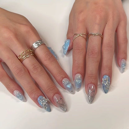 Blue Y2K Star & Heart Press-on Nails