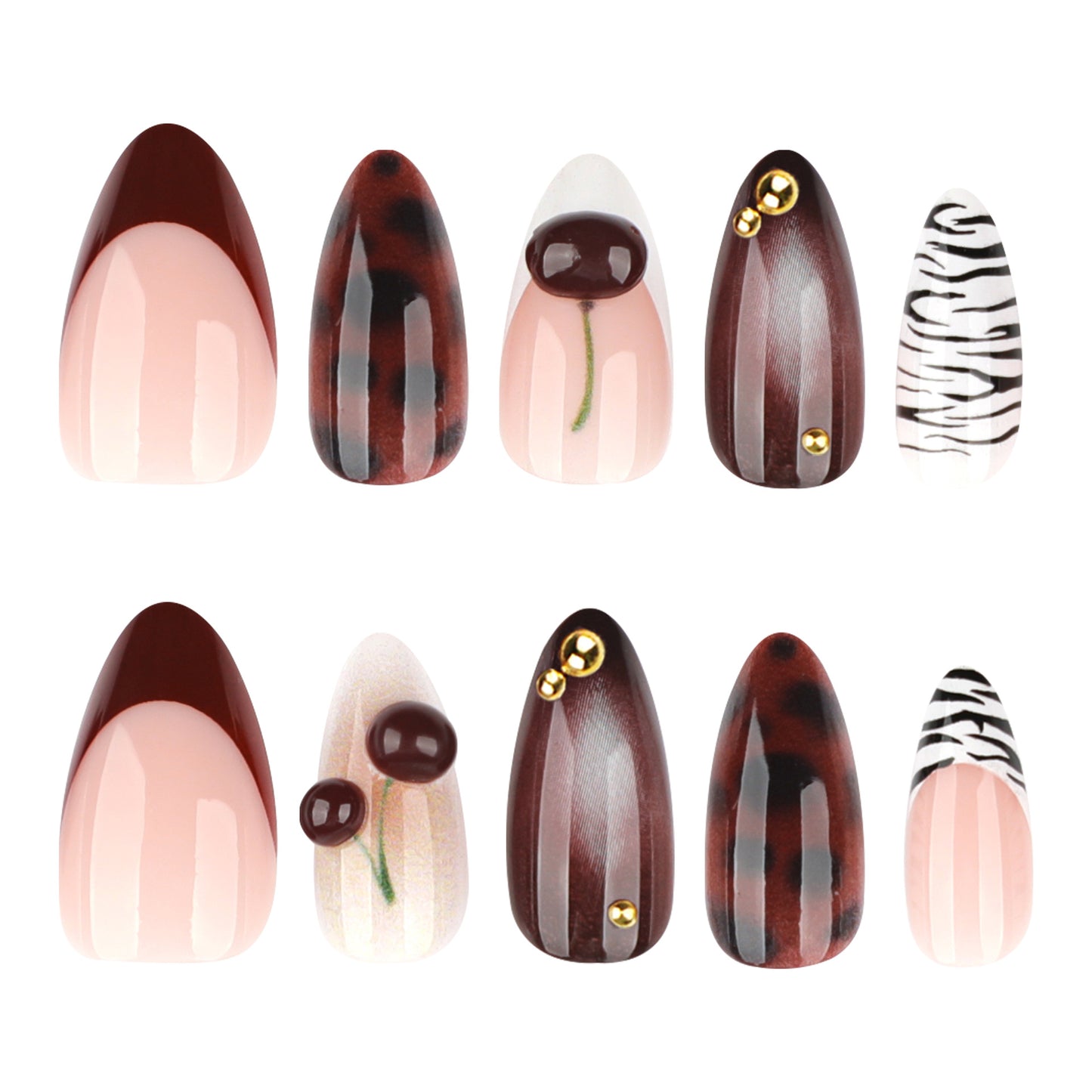 Black & White Zebra Print 3D Cherry Nails