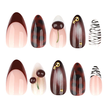 Black & White Zebra Print 3D Cherry Nails