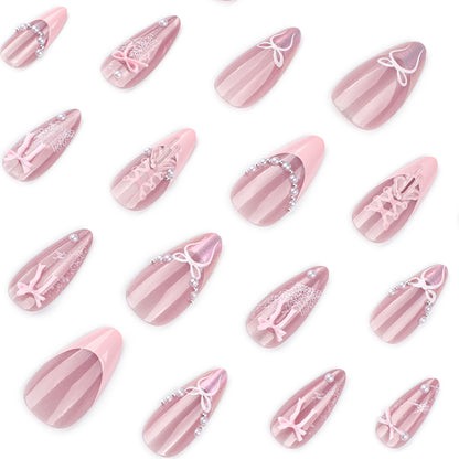 Sweet Pink 3D Bow French Tip Nail Art