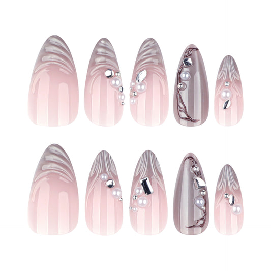 French Light Cat Eye 3D Water Ripple Nails