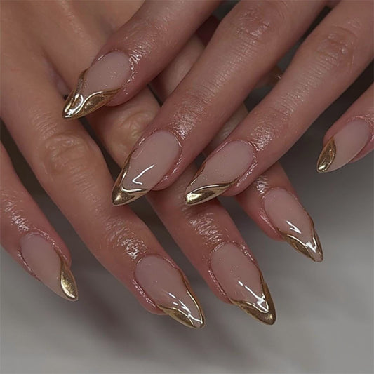 3D Textured Gold Metallic French Tip Press-on Nails