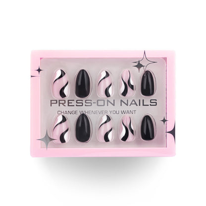 Black Abstract Stripe Press-On Nails