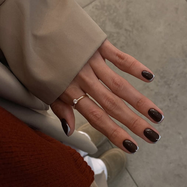 French Light Gray Blue & Brown Tone Nails