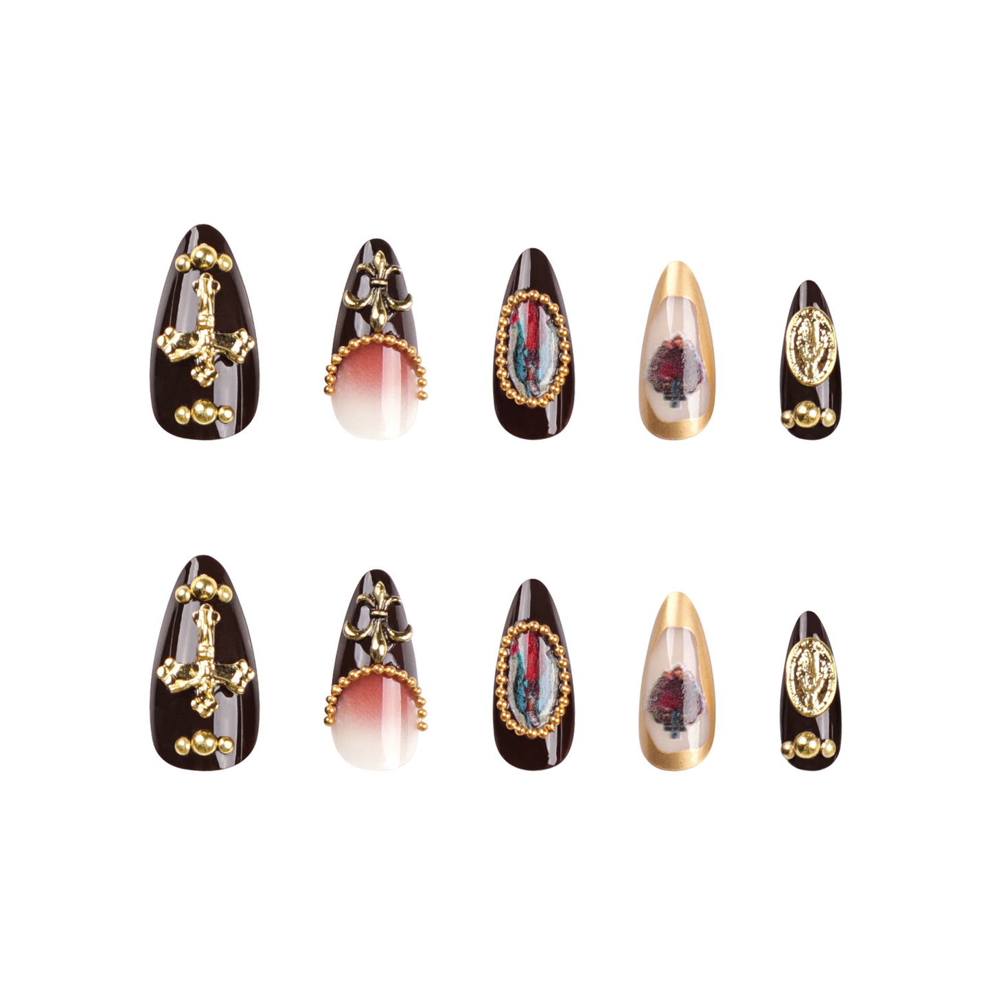Handmade 3D Embossed Heart Gemstone Press-on Nails