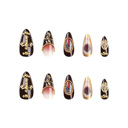 Handmade 3D Embossed Heart Gemstone Press-on Nails