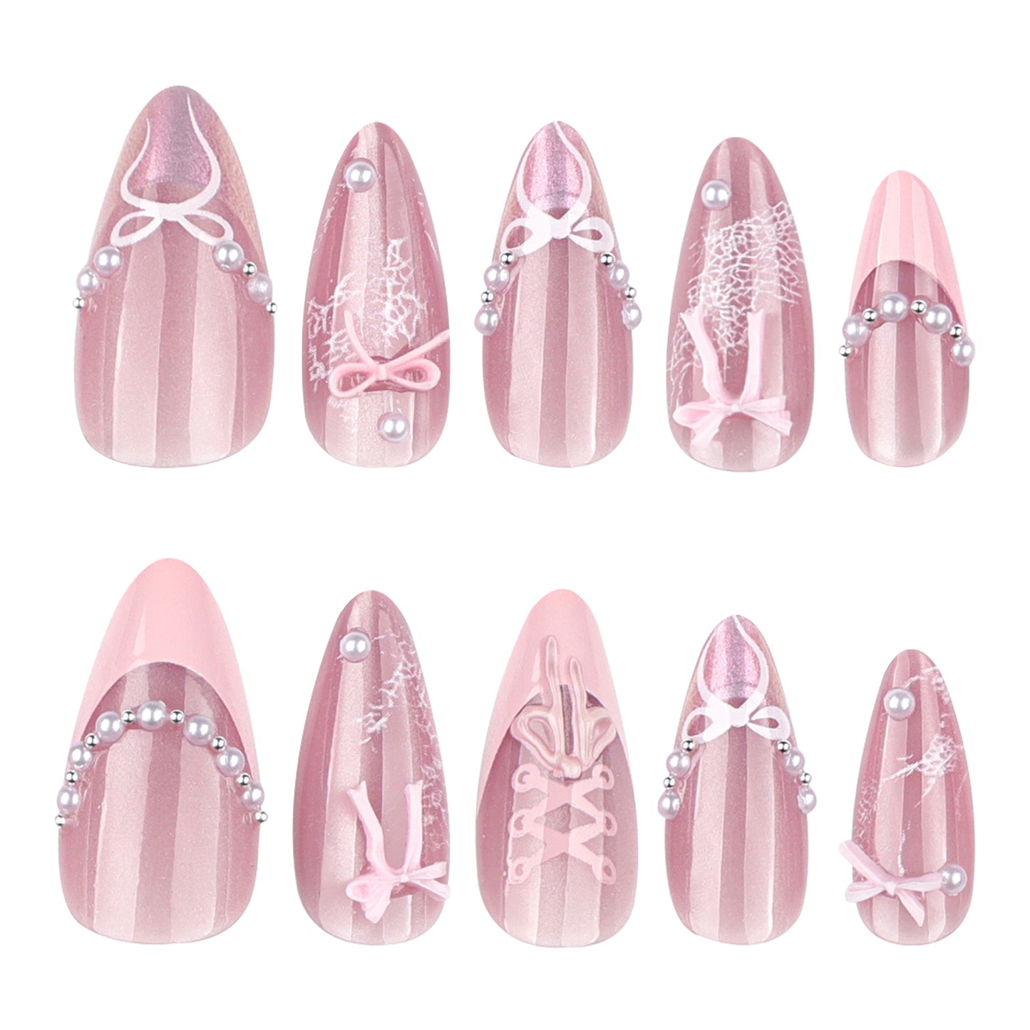 Sweet Pink 3D Bow French Tip Nail Art