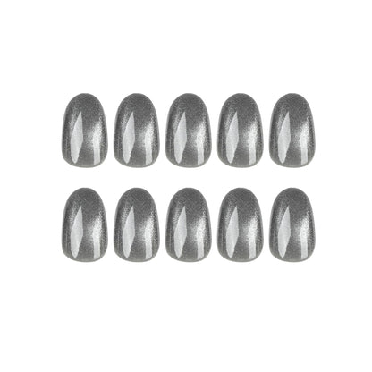 Silver Grey Magnetic Cat Eye Press-on Nails