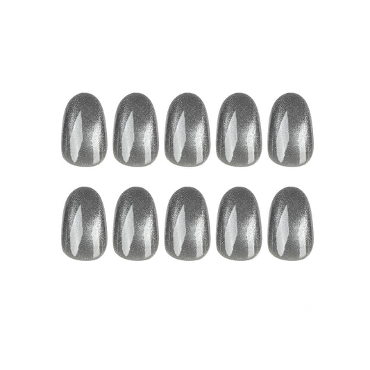 Silver Grey Magnetic Cat Eye Press-on Nails