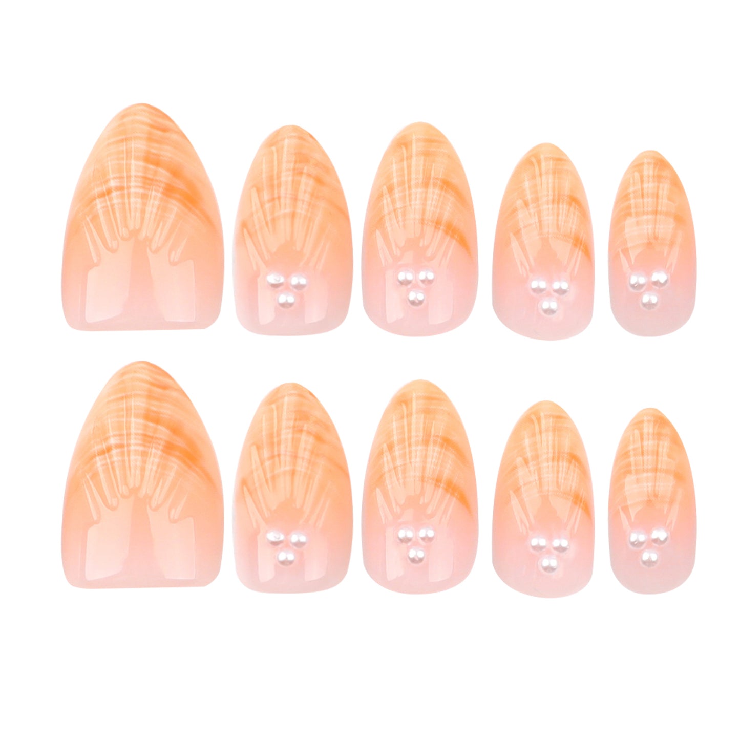 Orange French 3D Shell & Pearl Press-On Nails