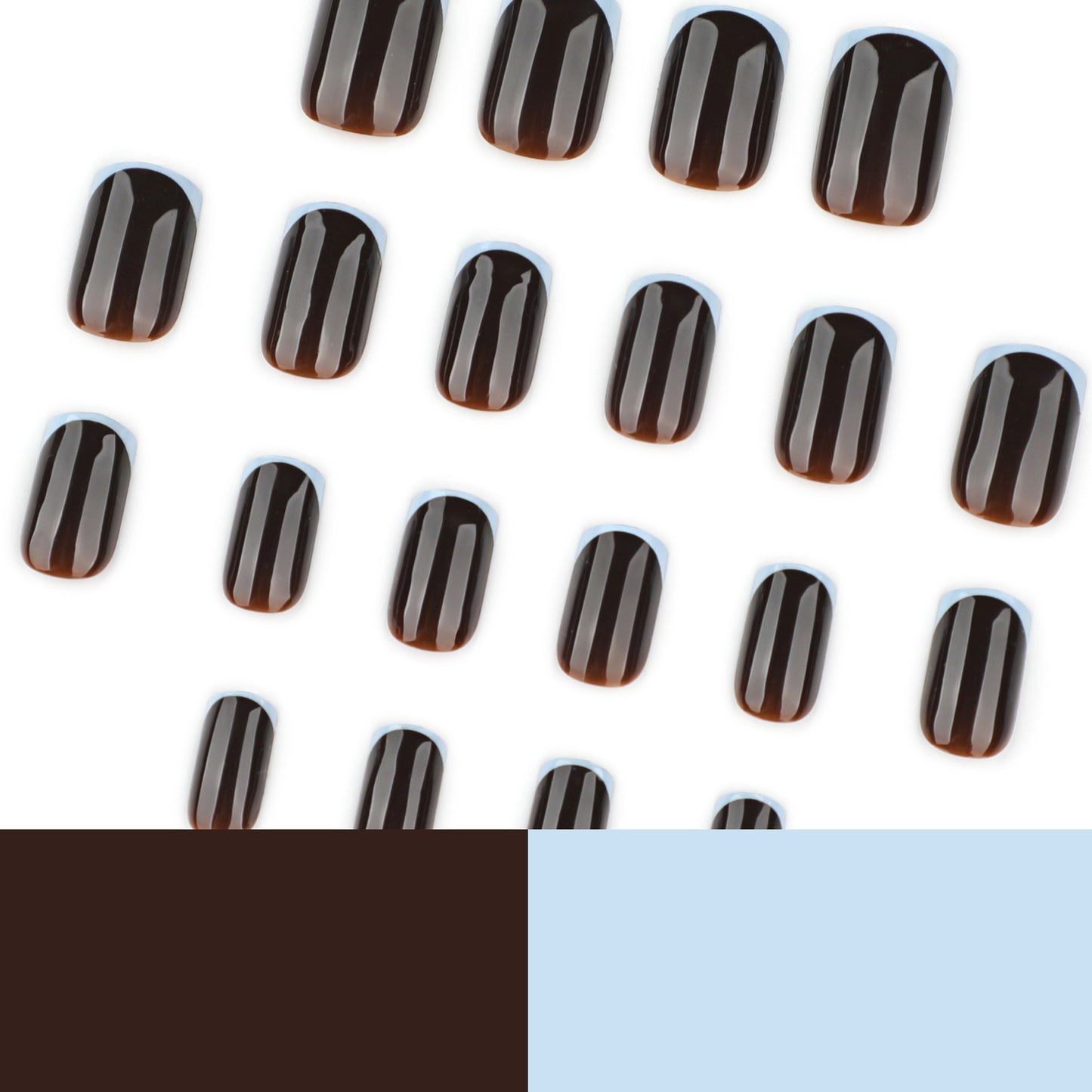 French Light Gray Blue & Brown Tone Nails