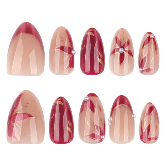 Leaf and Flower Cat Eye Nail Art