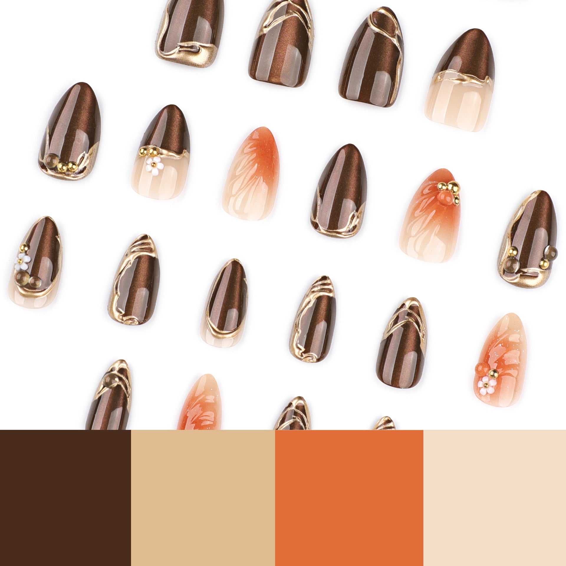 3D Flower Brown Cat Eye Veloura Nails