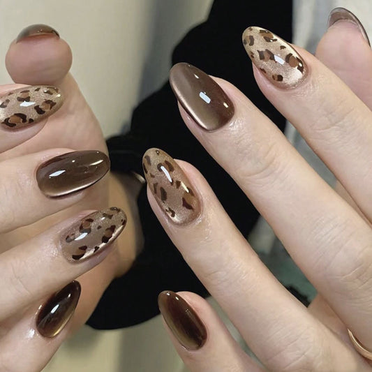 Leopard Print Cat Eye Almond Press-On Nails