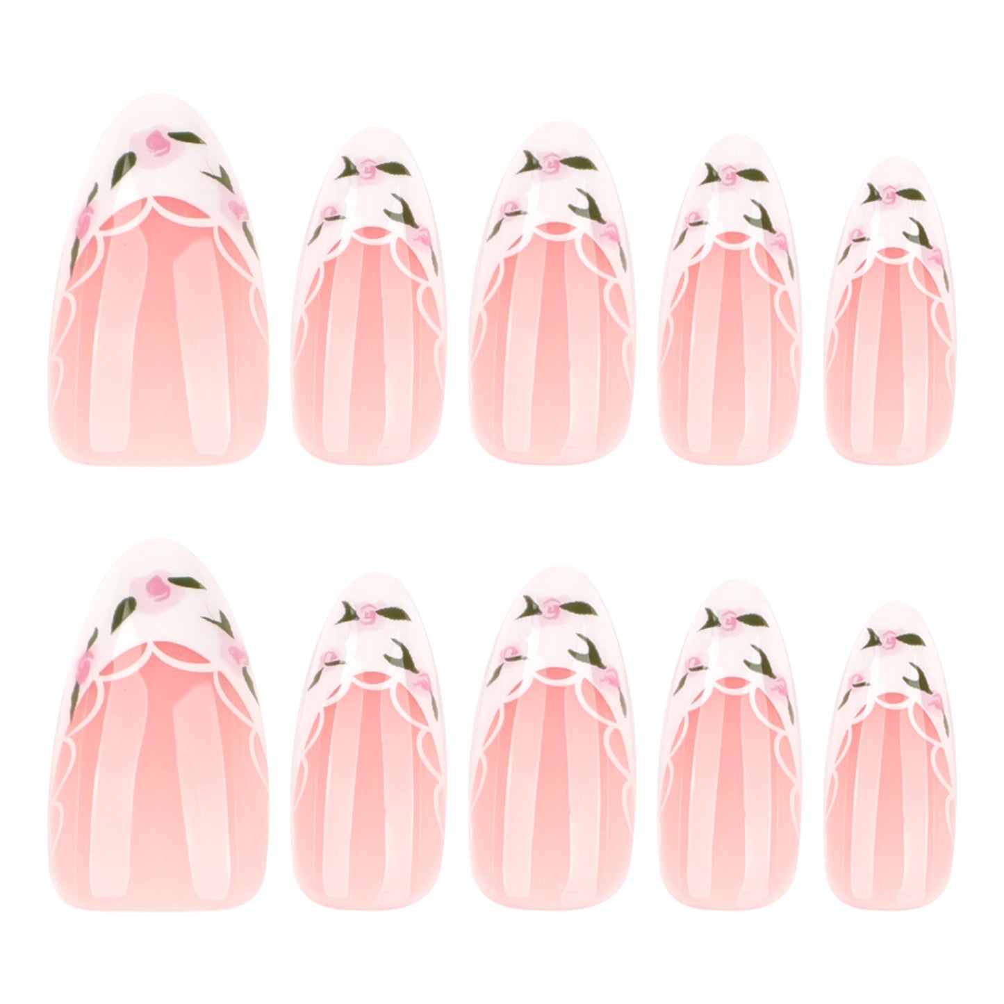 Handmade White French Tip Floral Press-on Nails