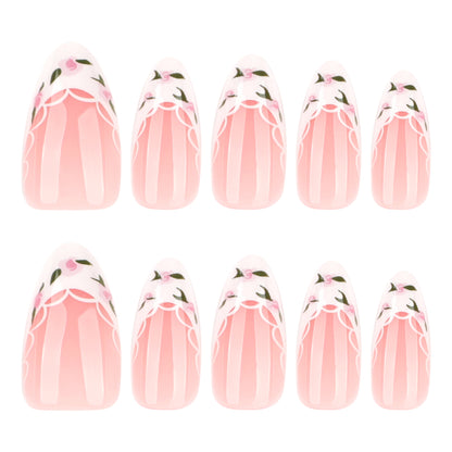 Handmade White French Tip Floral Press-on Nails