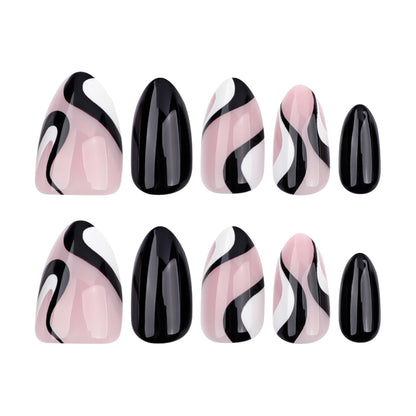 Black Abstract Stripe Press-On Nails