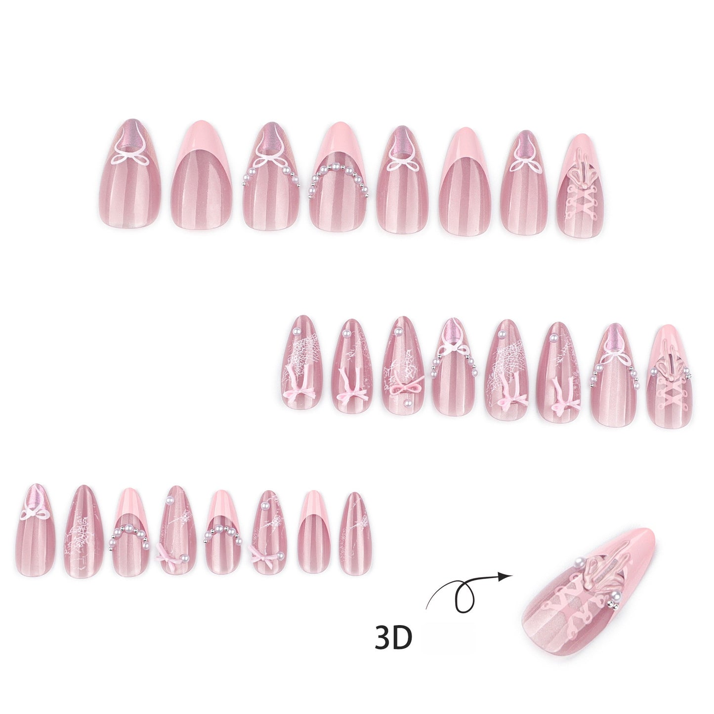 Sweet Pink 3D Bow French Tip Nail Art