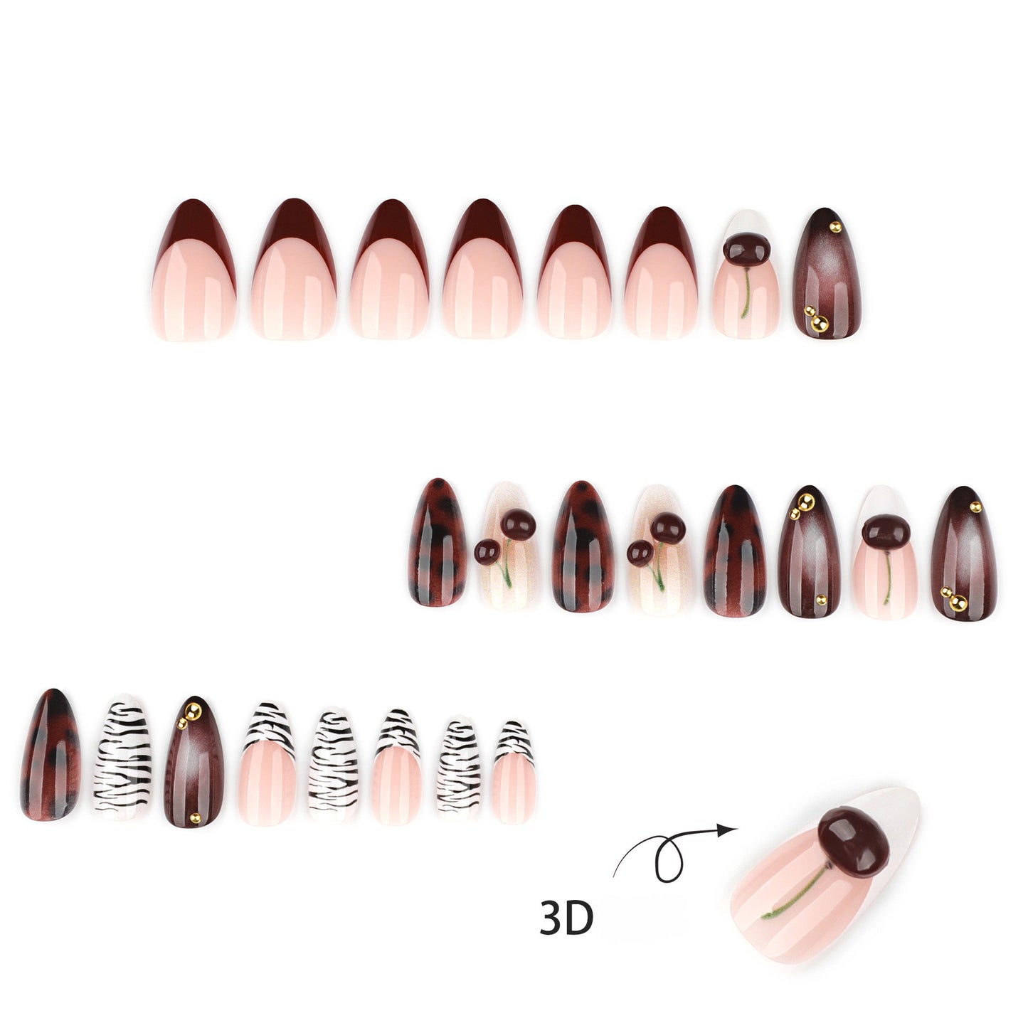Black & White Zebra Print 3D Cherry Nails