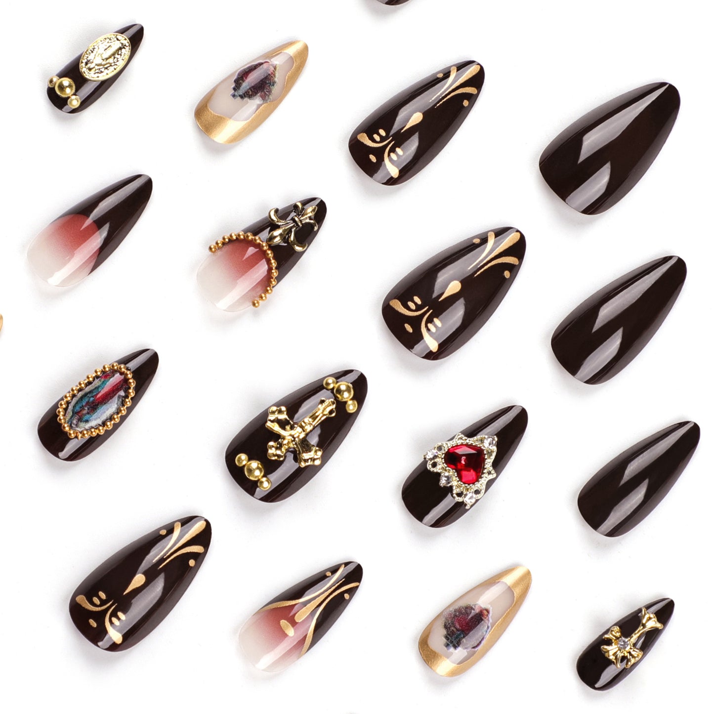 Handmade 3D Embossed Heart Gemstone Press-on Nails