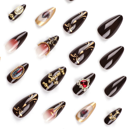 Handmade 3D Embossed Heart Gemstone Press-on Nails