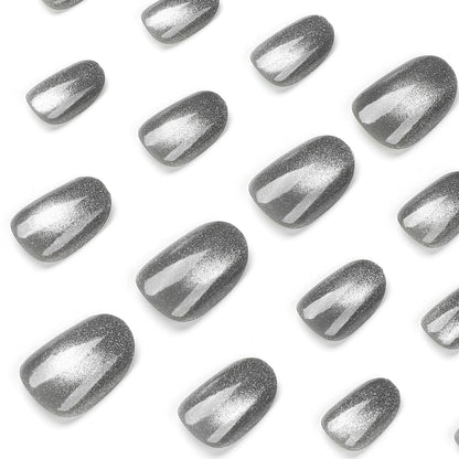 Silver Grey Magnetic Cat Eye Press-on Nails