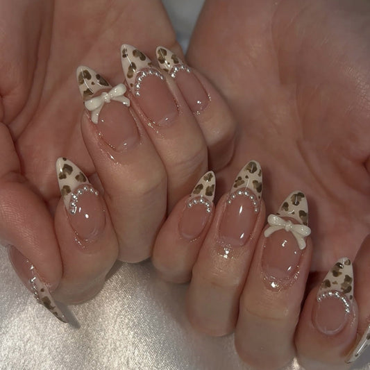 French Leopard Print Bow Veloura Nails