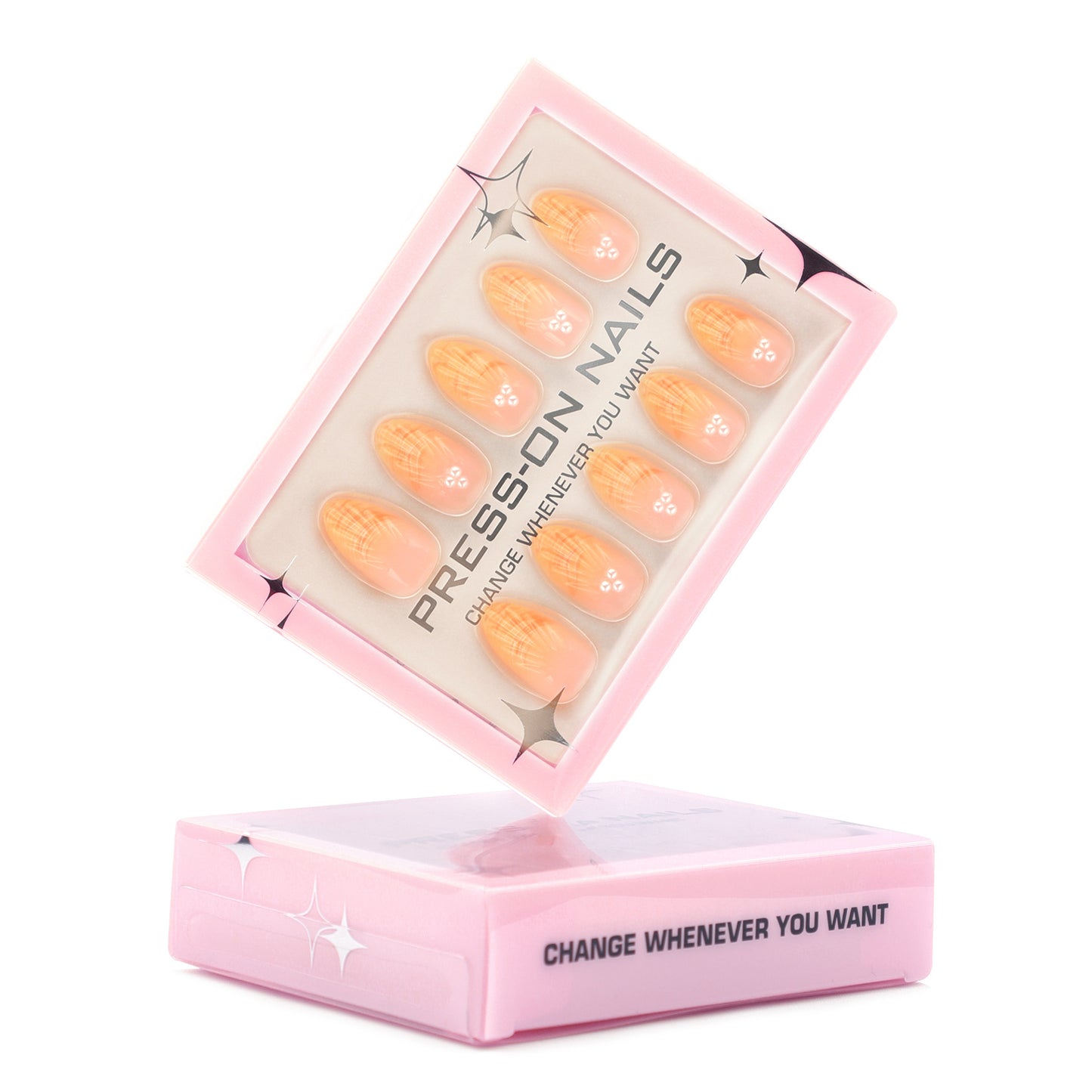 Orange French 3D Shell & Pearl Press-On Nails