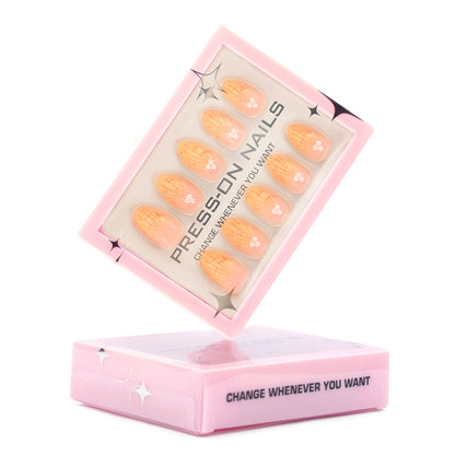 Orange French 3D Shell & Pearl Press-On Nails