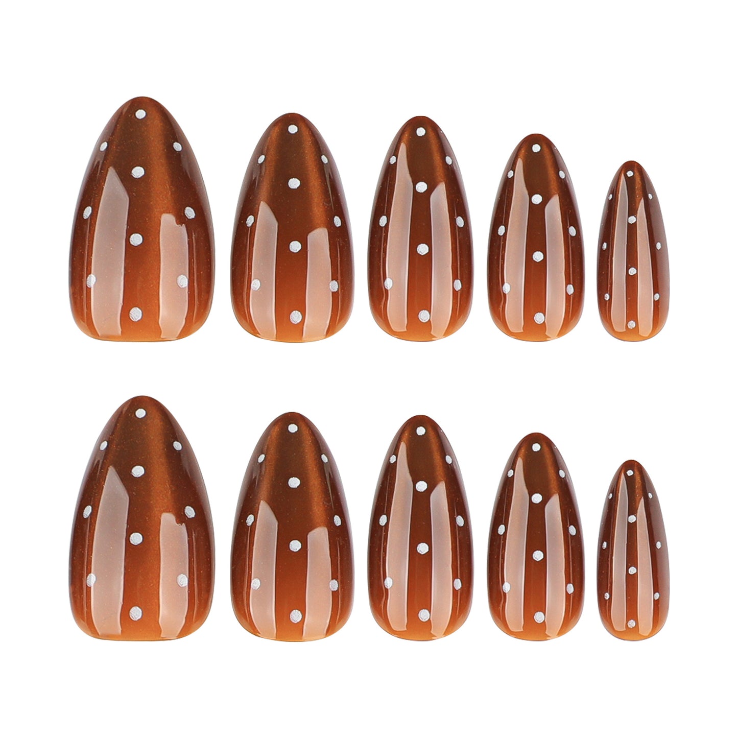 Brown Cat Eye White Polka Dot Nails