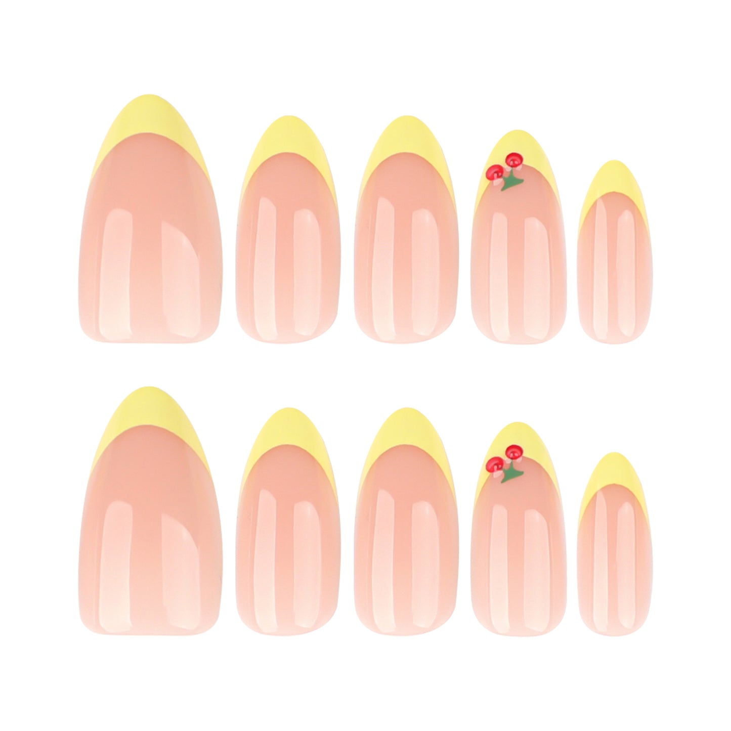 3D Cherry Yellow French Press-On Nails