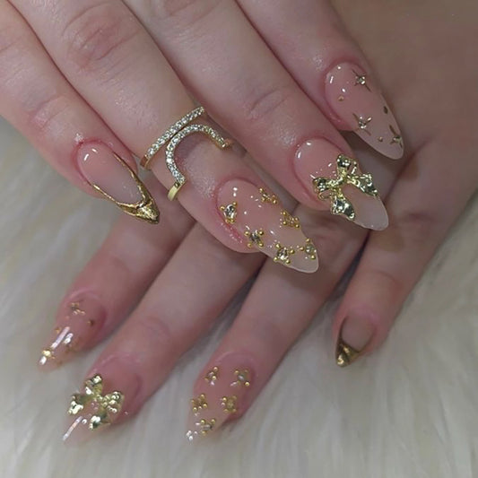3D Gold Bow with Crystal Studs