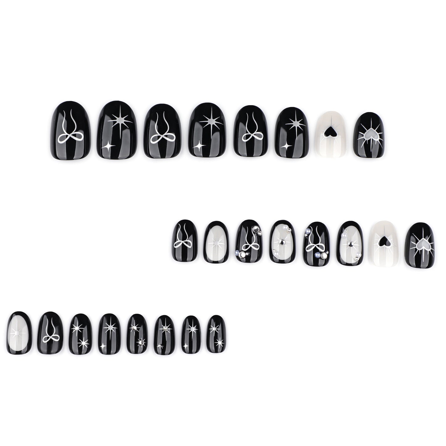 Handmade Goth Black Heart Y2K Press-on Nails