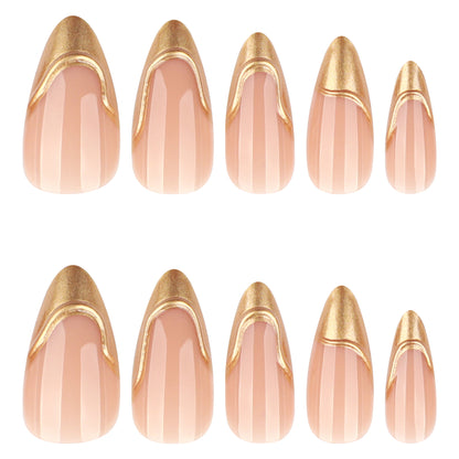 3D French Gold Tip Nails