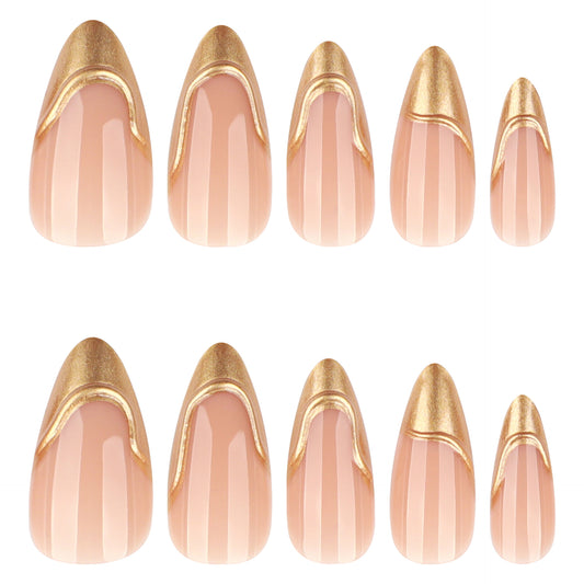 3D French Gold Tip Nails