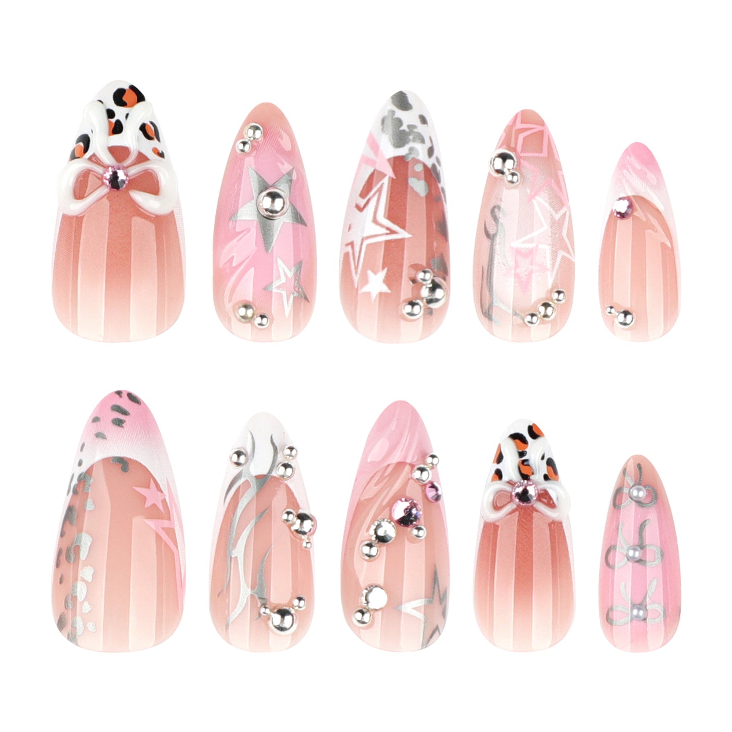 French Pink Edgy 3D Bow Nails