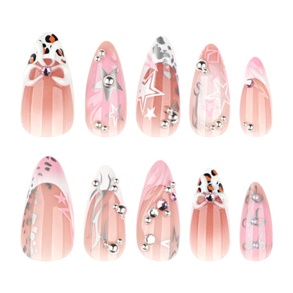 French Pink Edgy 3D Bow Nails