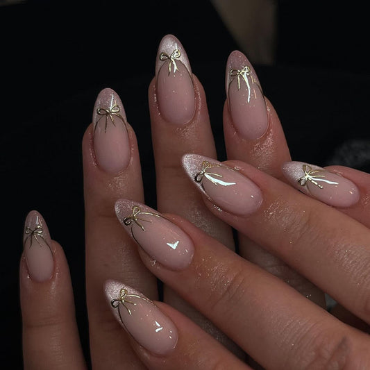 Pink Cat Eye with Glitter Gold Bow  JP4262 Veloura Nails