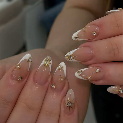 Minimalist French White Sparkle Diamond Nails