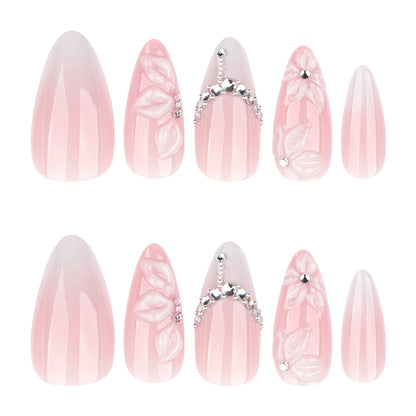 White Gradient French Nails with 3D Floral Design