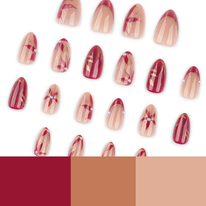 Leaf and Flower Cat Eye Nail Art