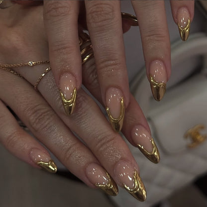 3D French Gold Tip Nails